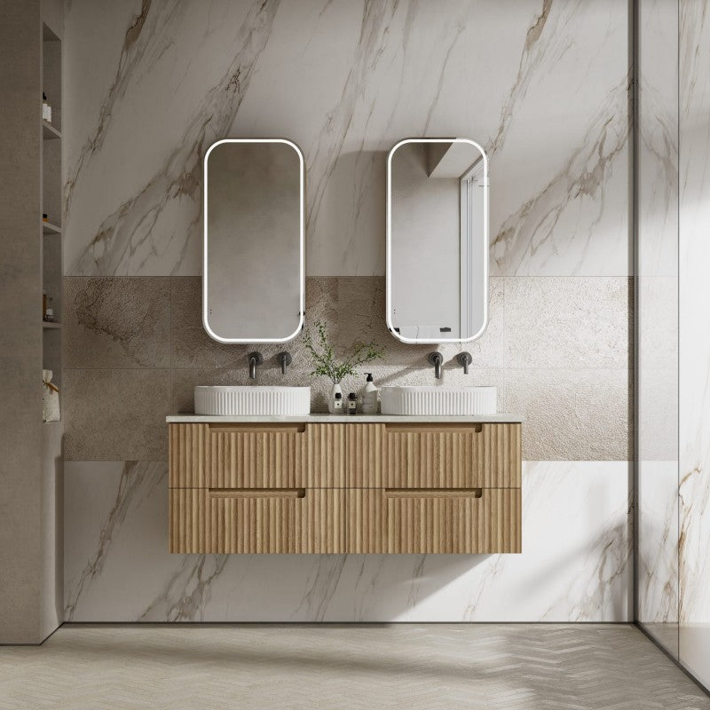 Aulic Lovina Tier 600-1800mm Harvest Oak Fluted Wall Hung Vanity with Finger Pull Drawers