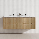 Aulic Lovina Tier 600-1800mm Harvest Oak Fluted Wall Hung Vanity with Finger Pull Drawers