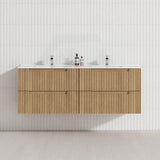 Aulic Lovina Tier 600-1800mm Harvest Oak Fluted Wall Hung Vanity with Finger Pull Drawers