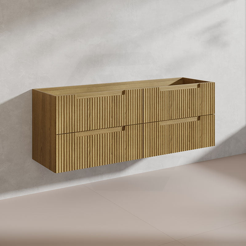 Aulic Lovina Tier 1500mm Single / Double Bowl Harvest Oak Fluted Wall Hung Vanity with Finger Pull Drawers