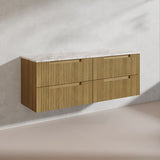 Aulic Lovina Tier 1500mm Single / Double Bowl Harvest Oak Fluted Wall Hung Vanity with Finger Pull Drawers