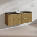 Aulic Lovina Tier 1500mm Single / Double Bowl Harvest Oak Fluted Wall Hung Vanity with Finger Pull Drawers