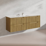 Aulic Lovina Tier 1500mm Single / Double Bowl Harvest Oak Fluted Wall Hung Vanity with Finger Pull Drawers