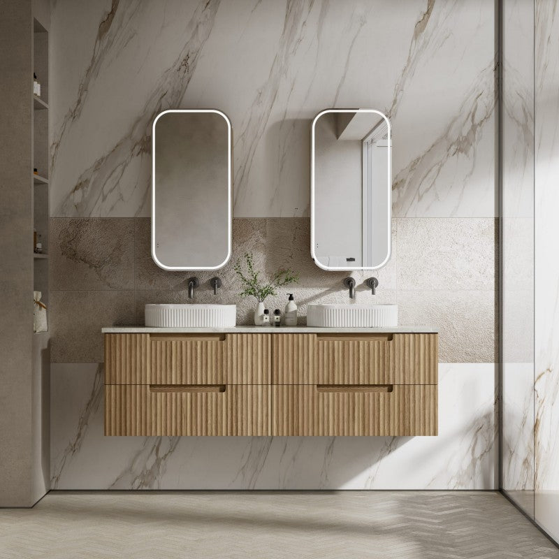 Aulic Lovina Tier 600-1800mm Harvest Oak Fluted Wall Hung Vanity with Finger Pull Drawers