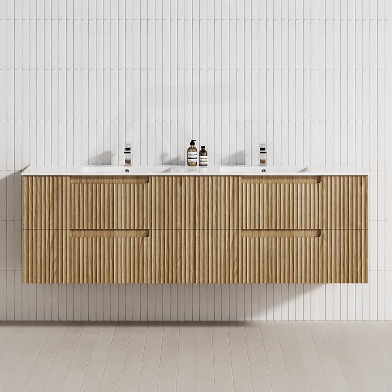 Aulic Lovina Tier 600-1800mm Harvest Oak Fluted Wall Hung Vanity with Finger Pull Drawers
