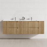 Aulic Lovina Tier 600-1800mm Harvest Oak Fluted Wall Hung Vanity with Finger Pull Drawers