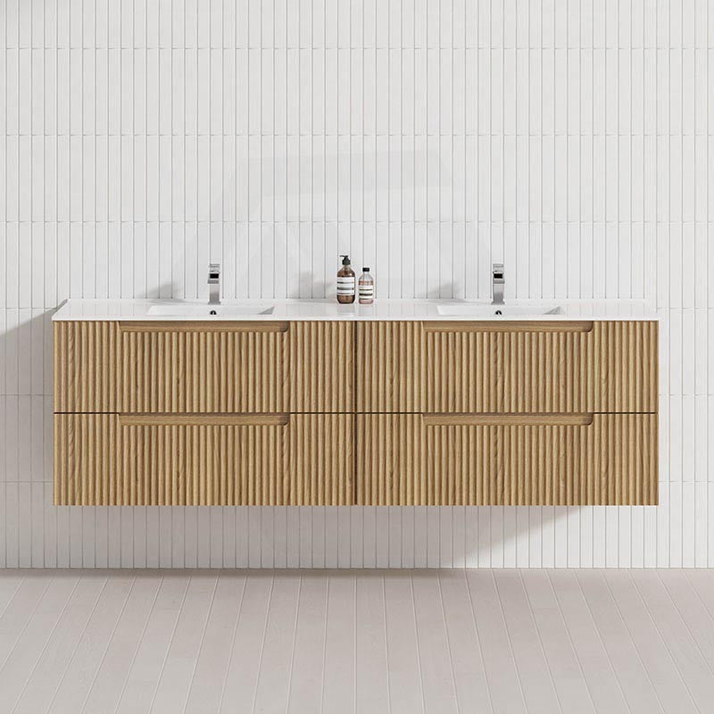 Aulic Lovina Tier 600-1800mm Harvest Oak Fluted Wall Hung Vanity with Finger Pull Drawers