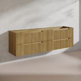 Aulic Lovina Tier 1800mm Single / Double Bowl Harvest Oak Fluted Wall Hung Vanity with Finger Pull Drawers