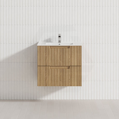 Aulic Lovina Tier 600-1800mm Harvest Oak Fluted Wall Hung Vanity with Finger Pull Drawers