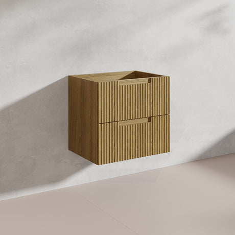 Aulic Lovina Tier 600mm Harvest Oak Fluted Wall Hung Vanity with Finger Pull Drawers