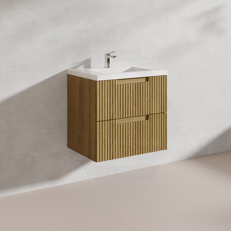 Aulic Lovina Tier 600mm Harvest Oak Fluted Wall Hung Vanity with Finger Pull Drawers
