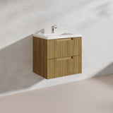 Aulic Lovina Tier 600mm Harvest Oak Fluted Wall Hung Vanity with Finger Pull Drawers