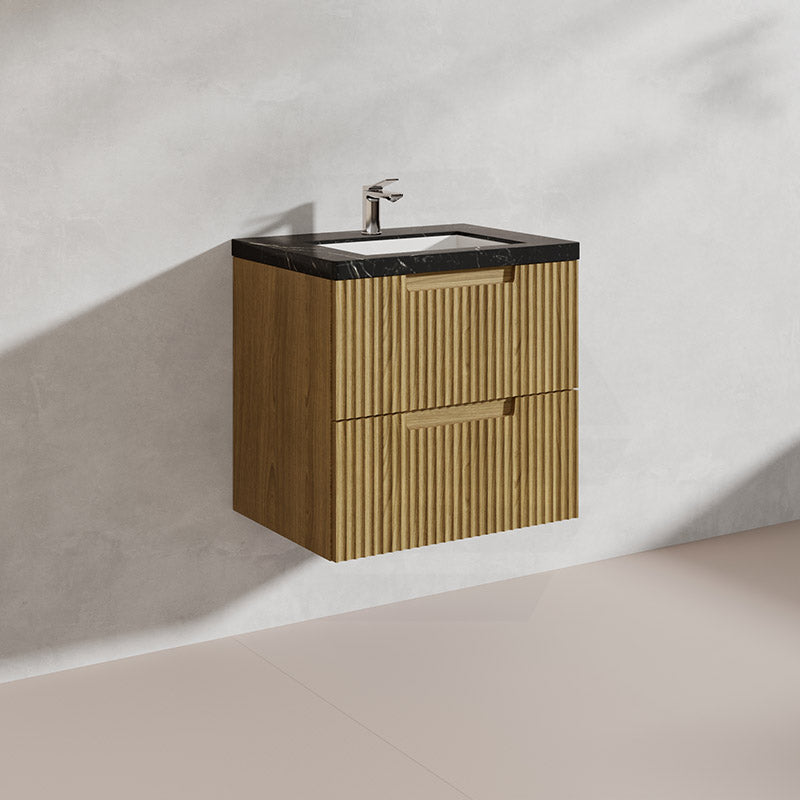 Aulic Lovina Tier 600mm Harvest Oak Fluted Wall Hung Vanity with Finger Pull Drawers