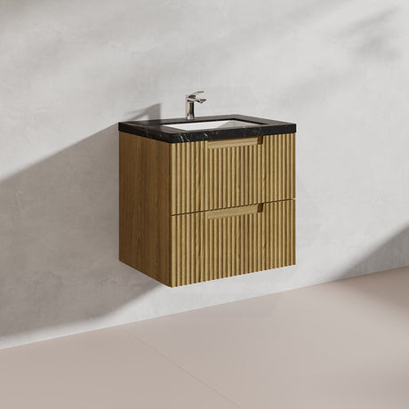 Aulic Lovina Tier 600mm Harvest Oak Fluted Wall Hung Vanity with Finger Pull Drawers