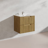 Aulic Lovina Tier 600mm Harvest Oak Fluted Wall Hung Vanity with Finger Pull Drawers