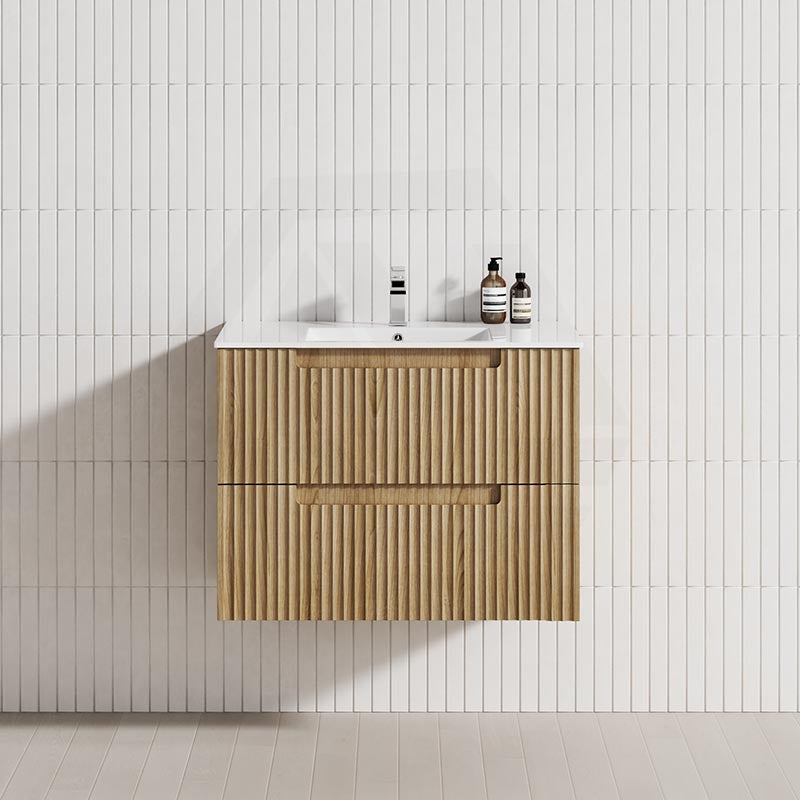 Aulic Lovina Tier 600-1800mm Harvest Oak Fluted Wall Hung Vanity with Finger Pull Drawers