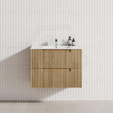 Aulic Lovina Tier 600-1800mm Harvest Oak Fluted Wall Hung Vanity with Finger Pull Drawers