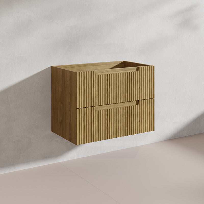 Aulic Lovina Tier 750mm Harvest Oak Fluted Wall Hung Vanity with Finger Pull Drawers