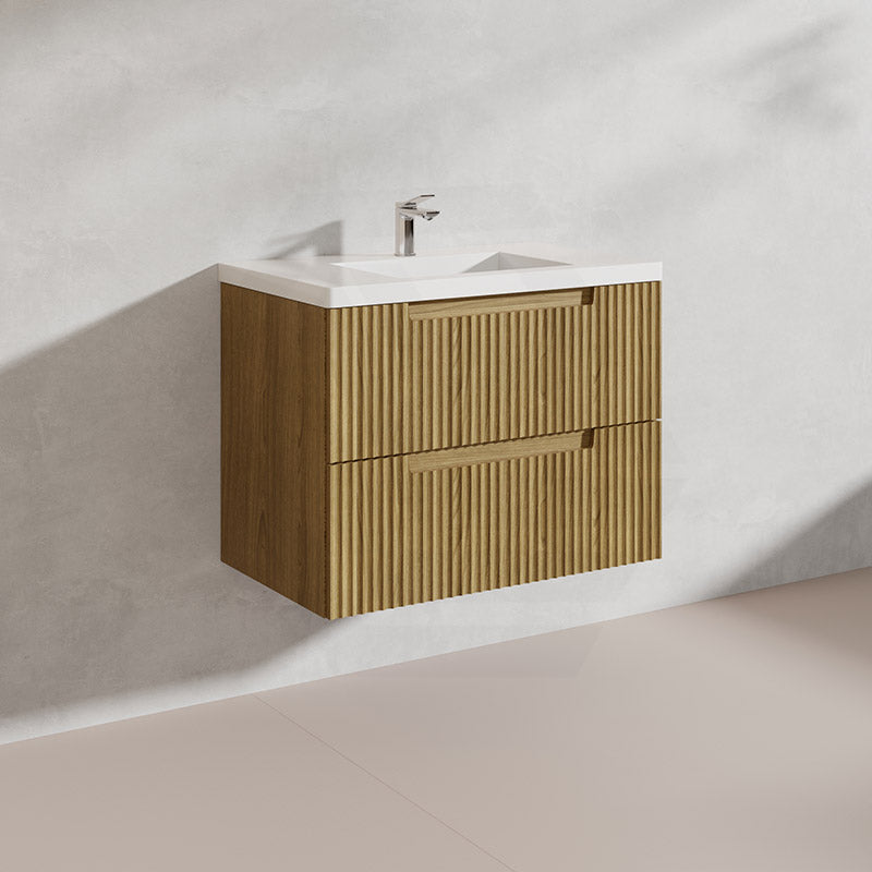 Aulic Lovina Tier 750mm Harvest Oak Fluted Wall Hung Vanity with Finger Pull Drawers