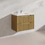 Aulic Lovina Tier 750mm Harvest Oak Fluted Wall Hung Vanity with Finger Pull Drawers