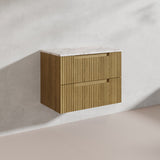 Aulic Lovina Tier 750mm Harvest Oak Fluted Wall Hung Vanity with Finger Pull Drawers