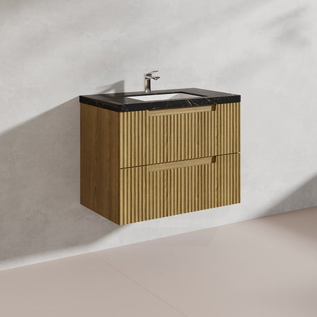 Aulic Lovina Tier 750mm Harvest Oak Fluted Wall Hung Vanity with Finger Pull Drawers