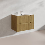 Aulic Lovina Tier 750mm Harvest Oak Fluted Wall Hung Vanity with Finger Pull Drawers