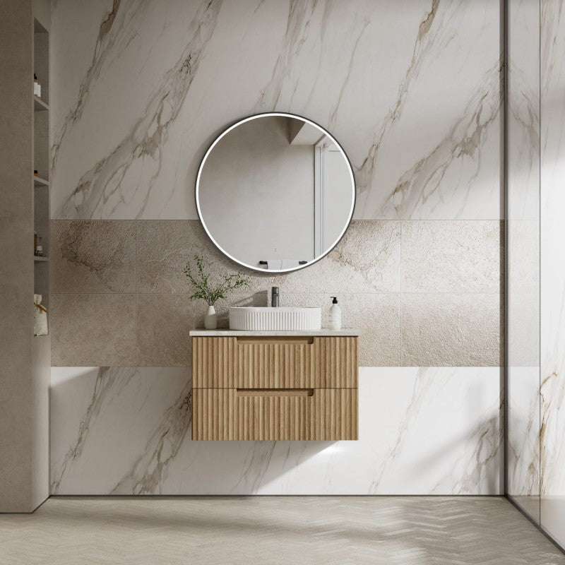 Aulic Lovina Tier 600-1800mm Harvest Oak Fluted Wall Hung Vanity with Finger Pull Drawers