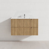 Aulic Lovina Tier 600-1800mm Harvest Oak Fluted Wall Hung Vanity with Finger Pull Drawers