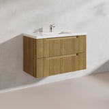 Aulic Lovina Tier 900mm Harvest Oak Fluted Wall Hung Vanity with Finger Pull Drawers