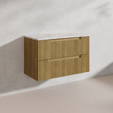 Aulic Lovina Tier 900mm Harvest Oak Fluted Wall Hung Vanity with Finger Pull Drawers