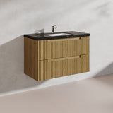 Aulic Lovina Tier 900mm Harvest Oak Fluted Wall Hung Vanity with Finger Pull Drawers