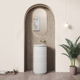 Aulic Civaro 420mm Matt White Fluted Freestanding Pillar Cabinet Only & With Sintera Circle Stone Top No Tap Hole