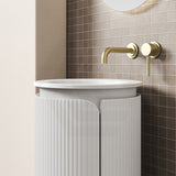 Aulic Civaro 420mm Matt White Fluted Freestanding Pillar Cabinet Only & With Sintera Circle Stone Top No Tap Hole