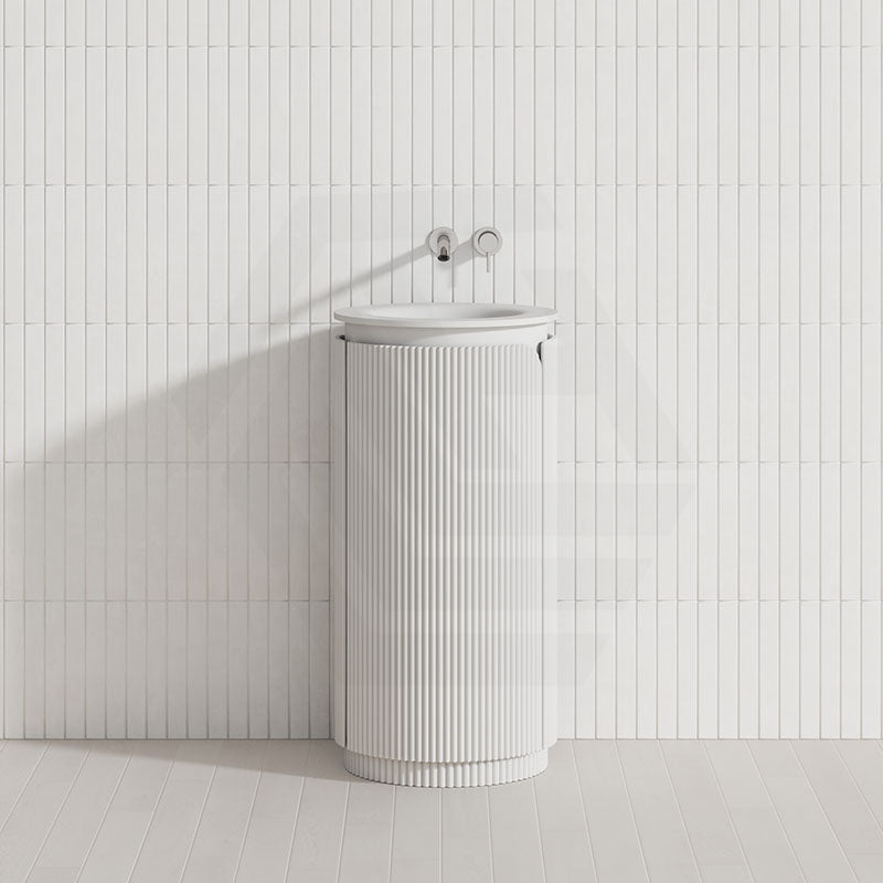 Aulic Civaro 420mm Matt White Fluted Floor Standing Pillar Plywood Vanity, Sintera Circle Stone Top