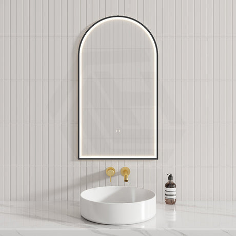 Aulic Canterbury 503X903Mm Matte Black Framed Touchless Arch Backlit Led Mirror Mirrors