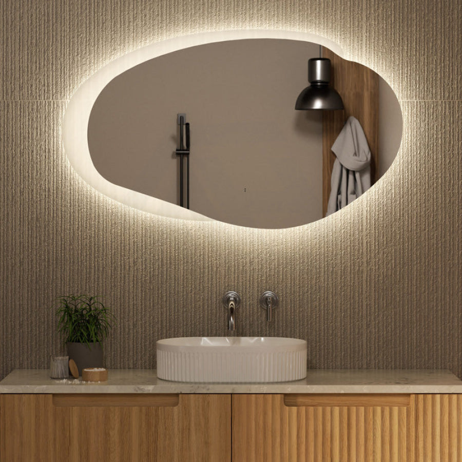 Aulic Evanston 530/1100/1300mm Touchless Backlit LED Mirror with Matt Grey/White Acrylic Edge Horizontal/Vertical Installation
