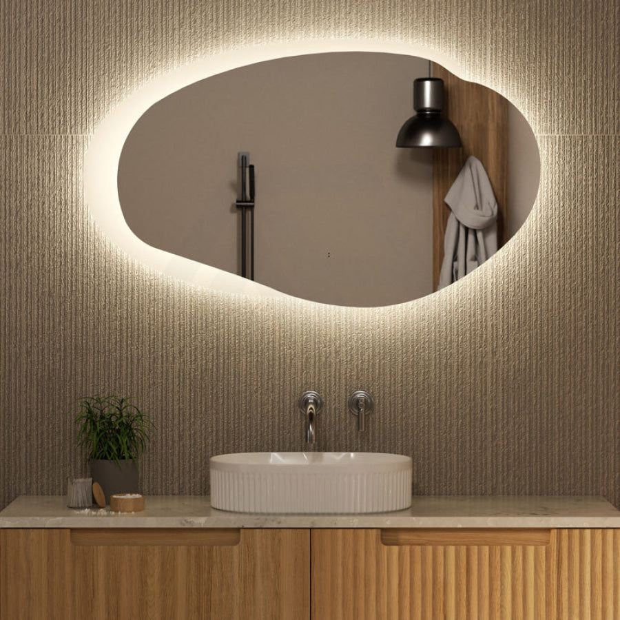 Aulic Evanston 530/1100/1300mm Touchless Backlit LED Mirror with Matt Grey/White Acrylic Edge Horizontal/Vertical Installation