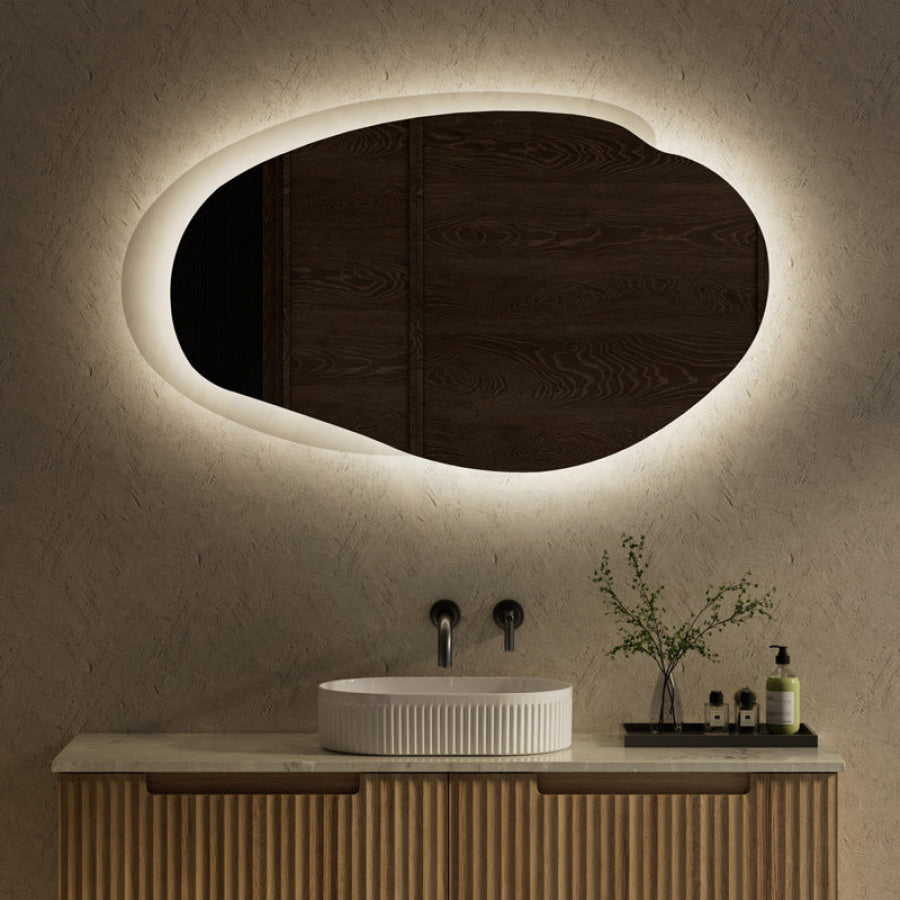 Aulic Evanston 530/1100/1300mm Touchless Backlit LED Mirror with Matt Grey/White Acrylic Edge Horizontal/Vertical Installation