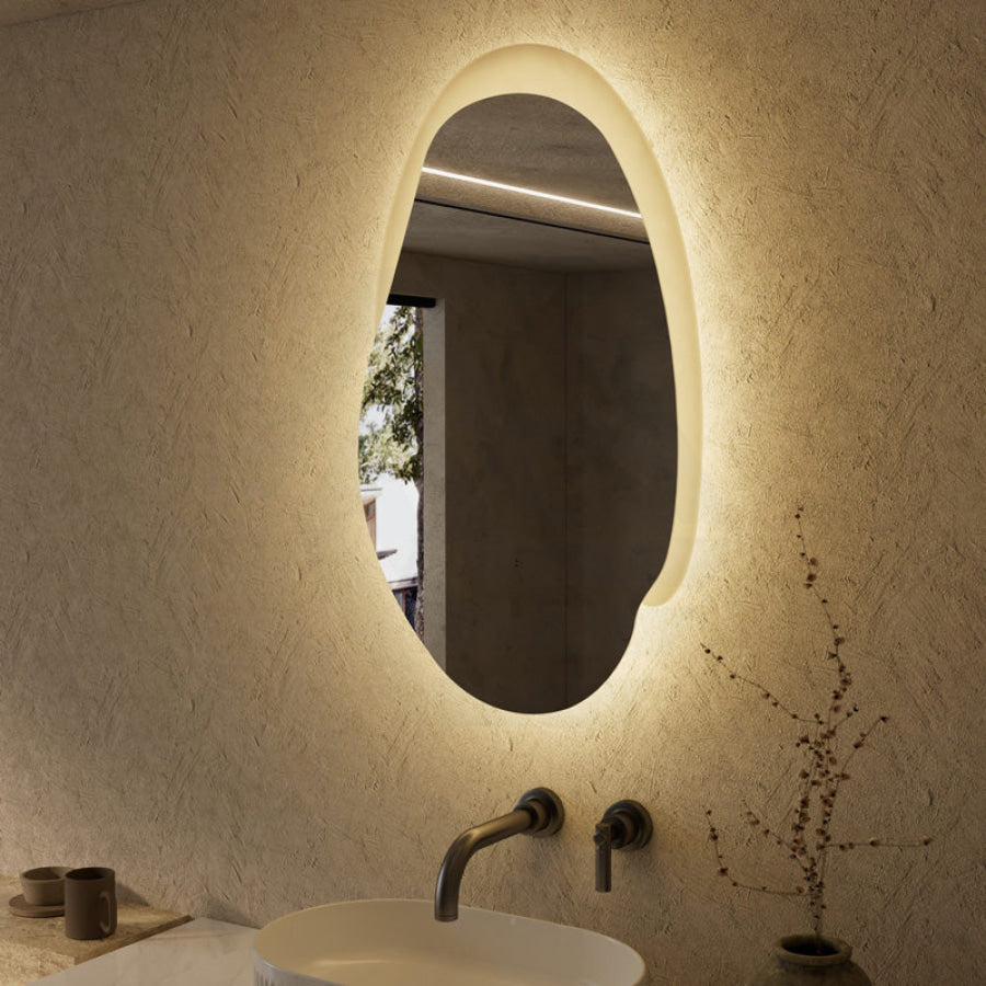 Aulic Evanston 530/1100/1300mm Touchless Backlit LED Mirror with Matt Grey/White Acrylic Edge Horizontal/Vertical Installation