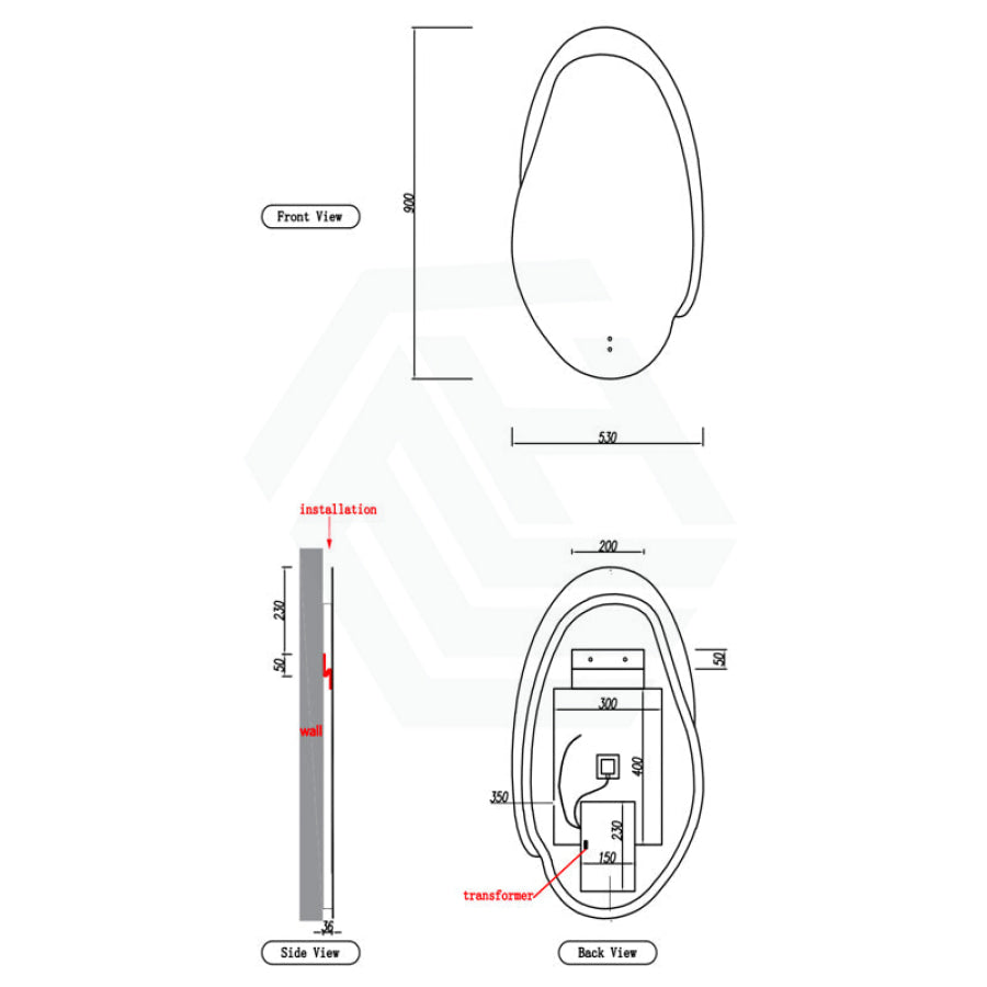 Aulic Evanston 530mm Touchless Backlit LED Mirror with Matt Grey/White Acrylic Edge Vertical Installation