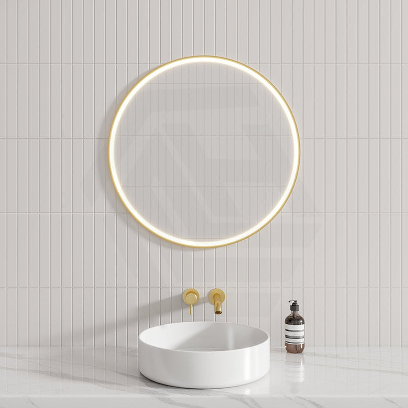 G#6(Gold) 700/900Mm Aulic Windsor Round Led Mirror Brushed Gold Framed Touchless Backlit Mirrors