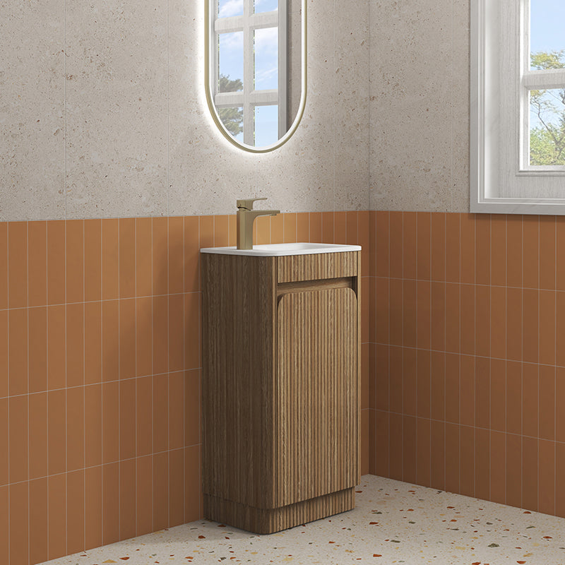 Aulic Mini Hartelle 470mm Fluted Curved Plywood Floor Standing Vanity Variant Color Avaliable