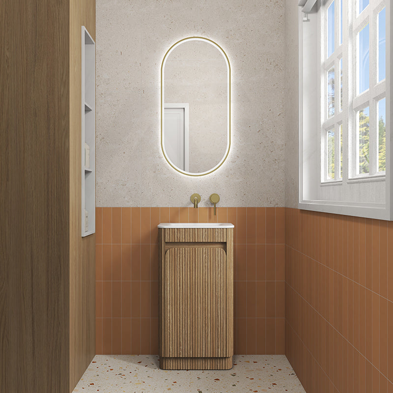 Aulic Mini Hartelle 470mm Fluted Curved Plywood Floor Standing Vanity Variant Color Avaliable