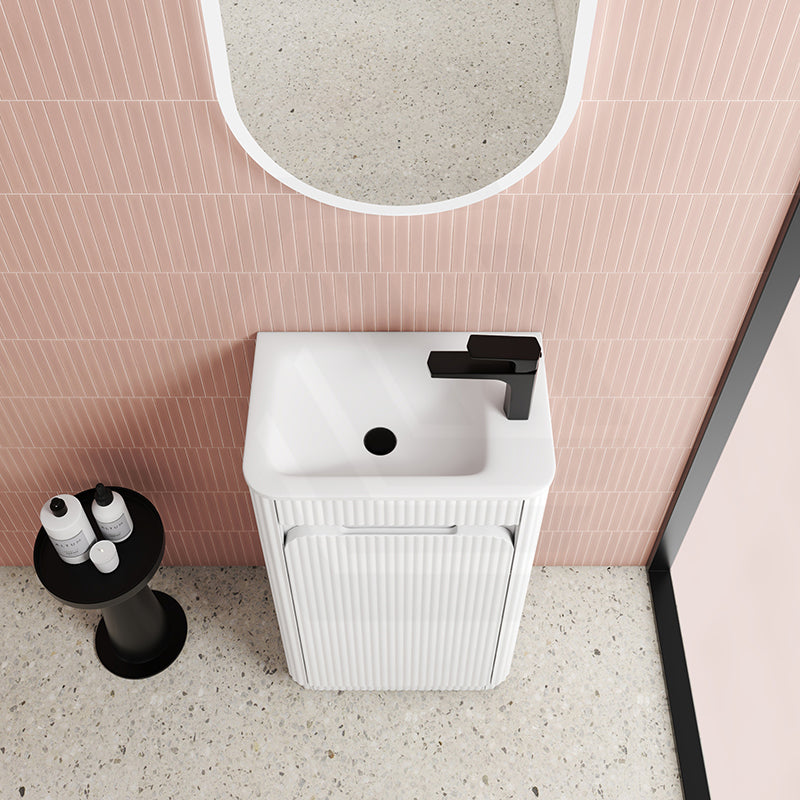 Aulic Mini Hartelle 470mm Fluted Curved Plywood Floor Standing Vanity Variant Color Avaliable