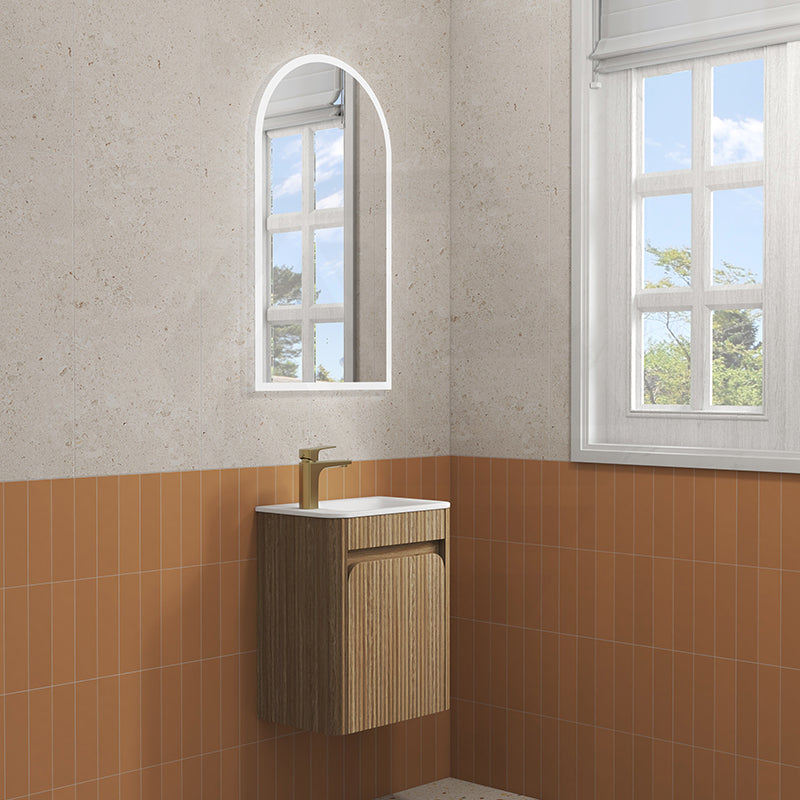 Aulic Mini Hartelle 470mm Fluted Curved Plywood Wall Hung Vanity Variant Color Avaliable