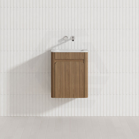 Aulic Mini Hartelle 470mm Fluted Curved Plywood Wall Hung Vanity Variant Color Avaliable