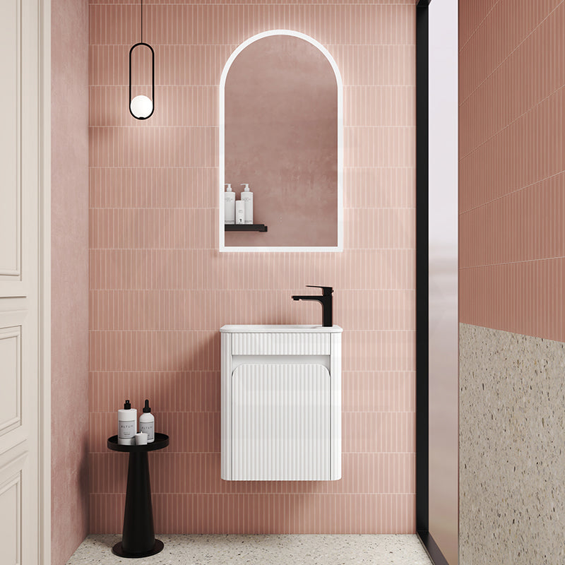 Aulic Mini Hartelle 470mm Fluted Curved Plywood Wall Hung Vanity Variant Color Avaliable