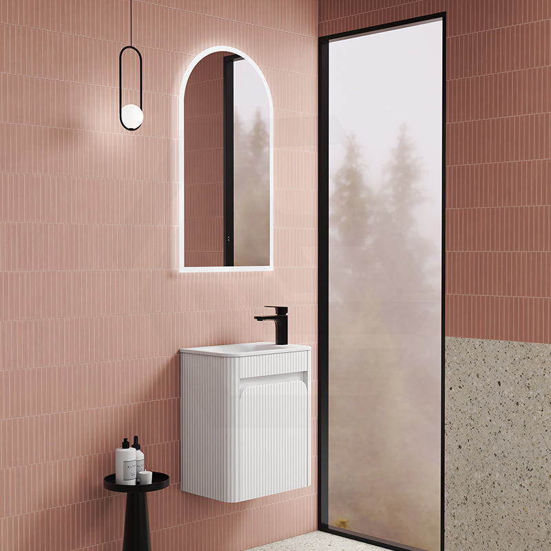 Aulic Mini Hartelle 470mm Fluted Curved Plywood Wall Hung Vanity Variant Color Avaliable