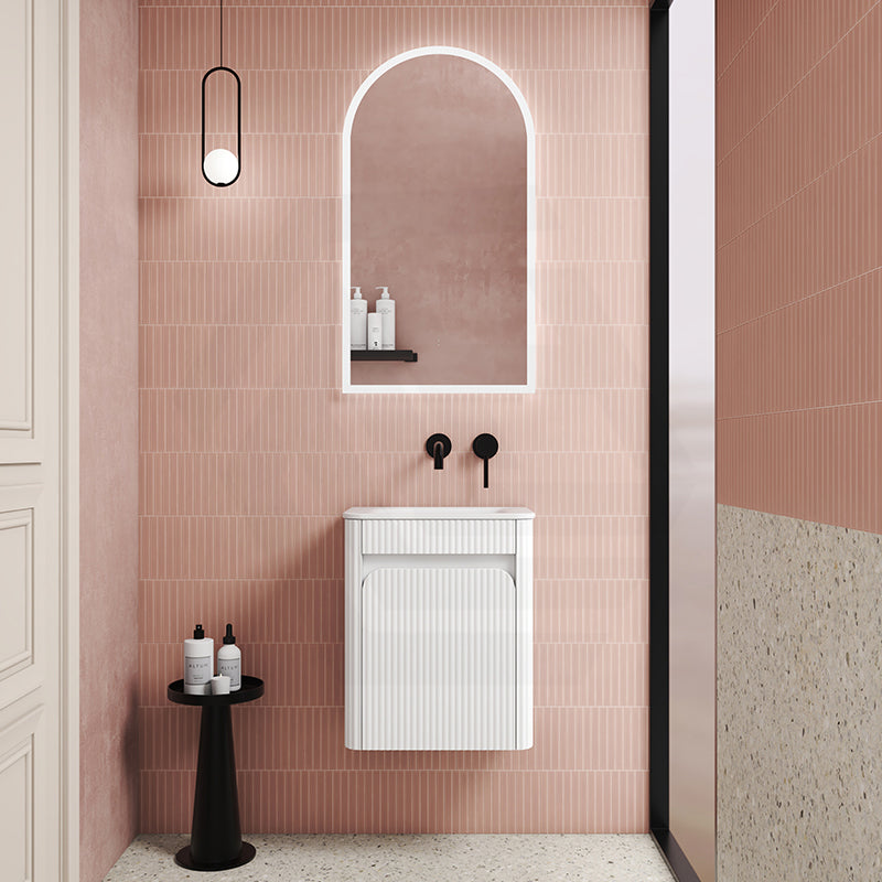 Aulic Mini Hartelle 470mm Fluted Curved Plywood Wall Hung Vanity Variant Color Avaliable